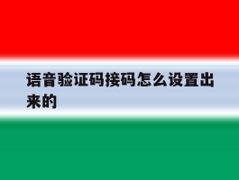 语音验证码接码怎么设置出来的