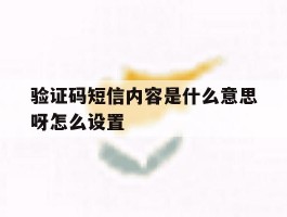 验证码短信内容是什么意思呀怎么设置